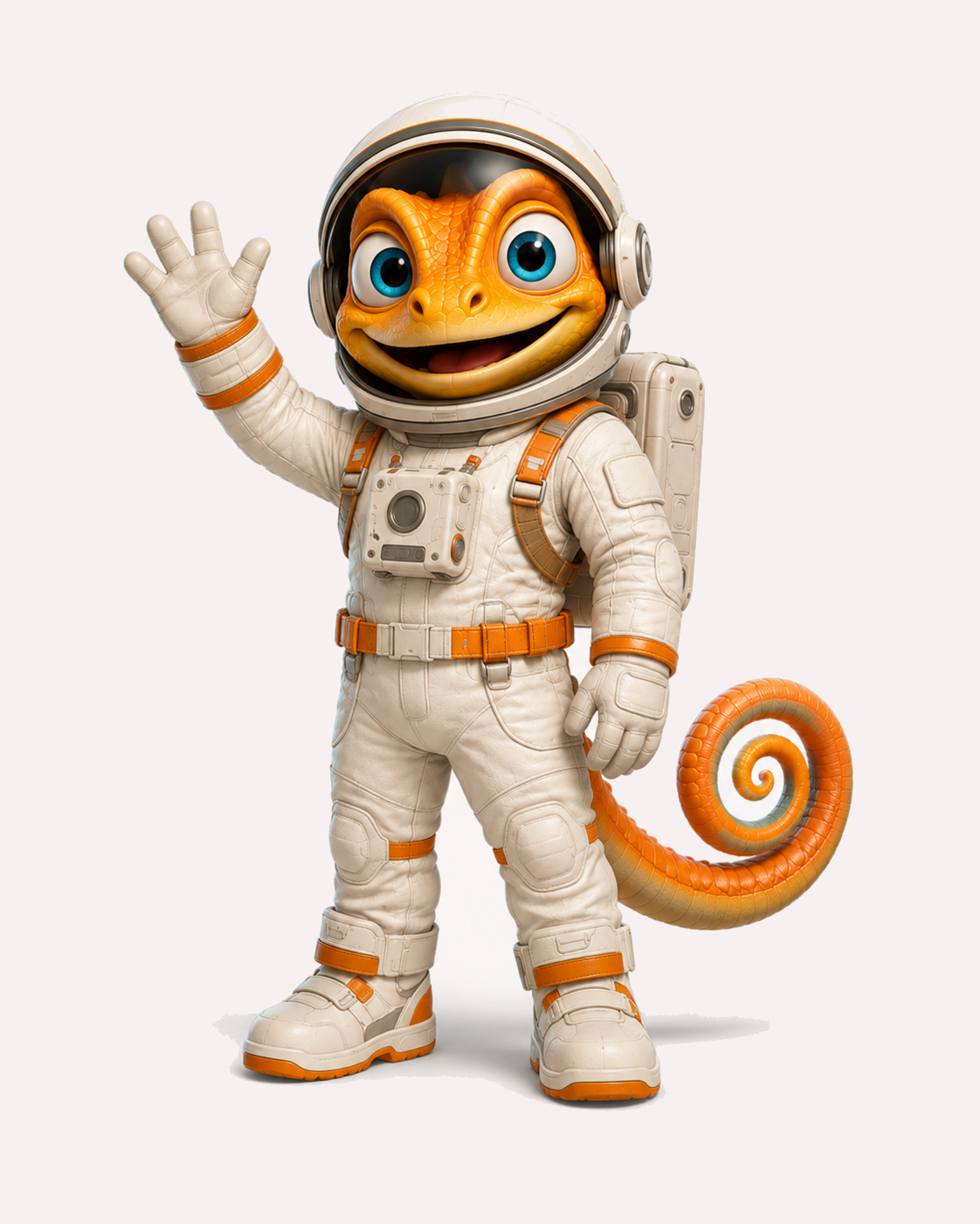 Kamaleón astronauta saludando