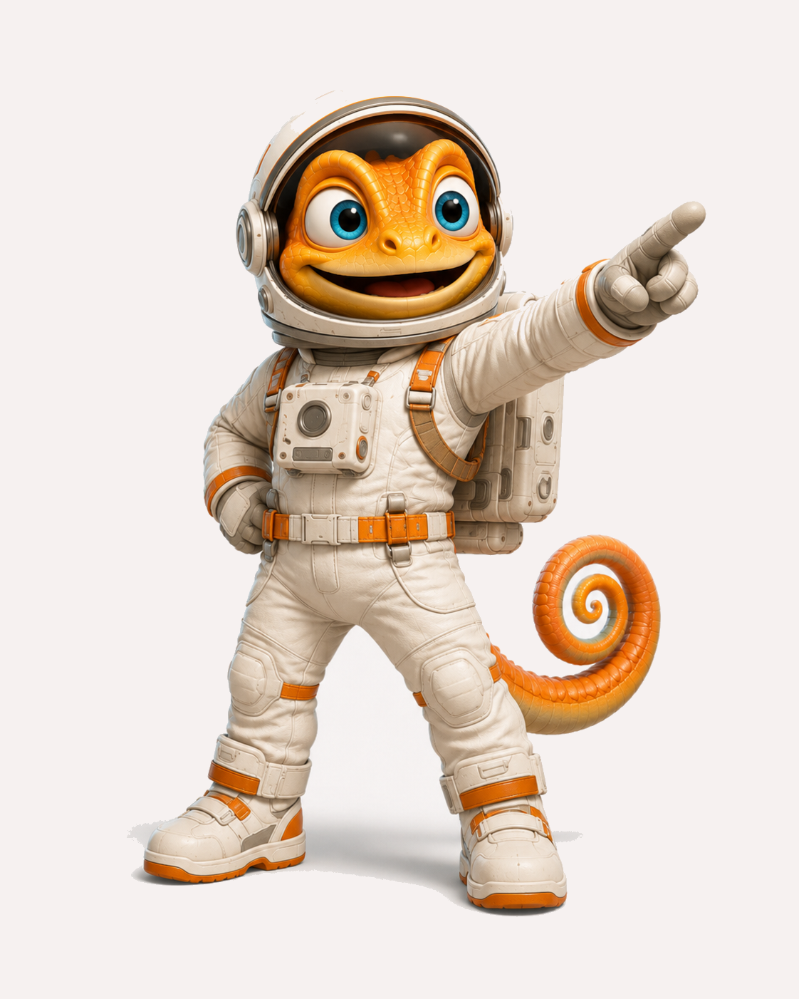 Kamaleón astronauta señalando